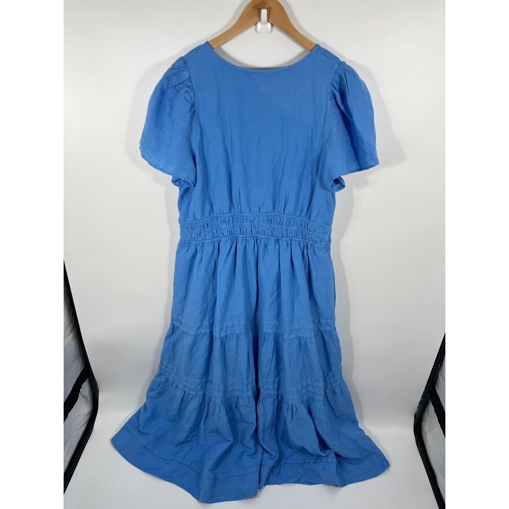 Anthropologie Somerset Linen Blend Maxi Dress Womens XL Blue Tiered Euro Summer - Picture 4 of 9